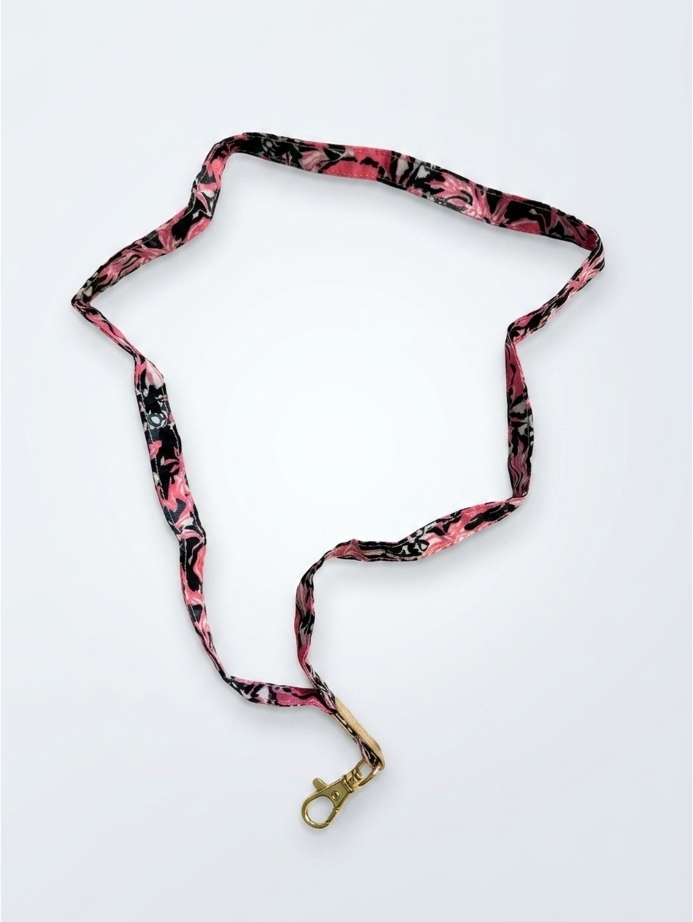 Lilly Pulitzer Pink and Black Floral Patterned Lanyard with Gold Clasp